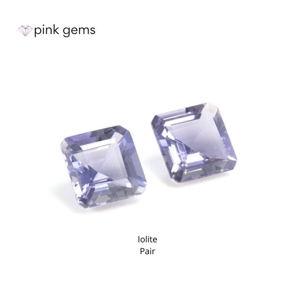 Iolite - pair - octagon - pink gems