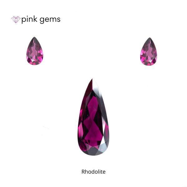 Rhodolite purple garnet, pear pendant earring set - luxury - pink gems